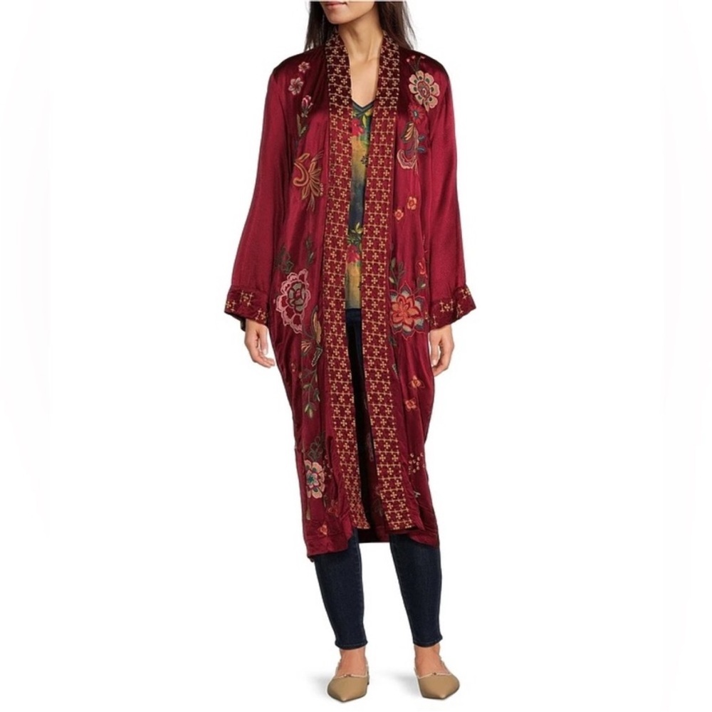 Johnny Was Burgundy Floral Embroidered Kimono- size medium